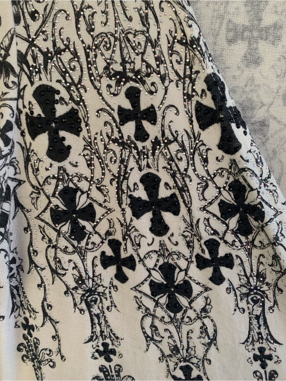 Vocal Cream Open-Front Cardigan Duster with Black Cross Embellished - Picture 4 of 8